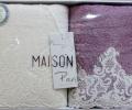 Комплект полотенец с кружевом 50x100*2. Maison D'or &quot;JASMIN&quot;, фиолетовый/крем