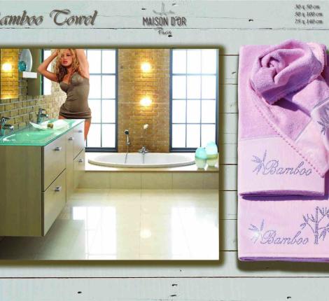 Комплект полотенец со стразами 30x50-50x100-75x150 Maison D'or &quot;BAMBU&quot;, розовый