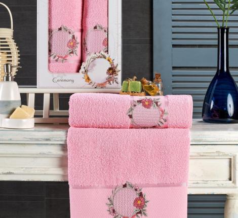 Комплект махровых полотенец &quot;MERZUKA&quot; (50x90/1)(70х140/1) 2 шт.CEREMONY, светло-розовый