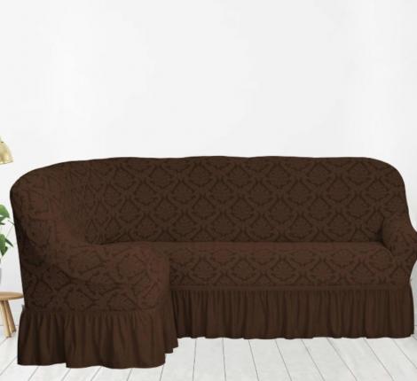Чехол на 3-х местный угловой диван Karteks &quot;Классика&quot; с оборкой KAR 012-08, шоколад