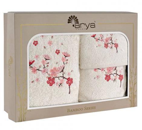 Набор бамбуковых полотенец Arya с вышивкой 30x50-50x90-70x140 Fiore, Кремовый