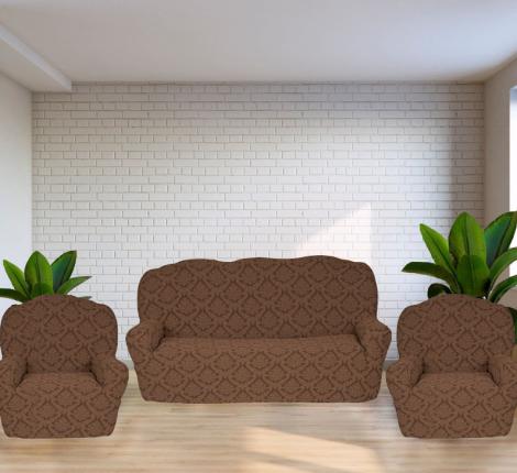 Комплект чехлов на 3-х местный диван и 2 кресла Karteks &quot;Классика&quot; KAR 012-05, светло-коричневый
