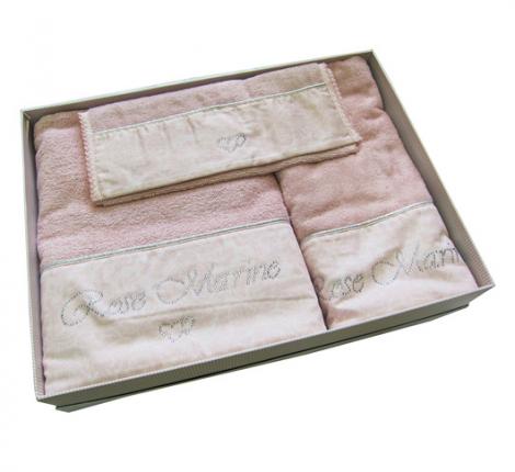 Комплект полотенец со стразами 30x50-50x100-75x140 Maison D'or &quot;ROSEMARINE&quot;, грязно-розовый