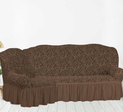 Чехол на 3-х местный угловой диван Karteks &quot;Классика&quot; с оборкой KAR 014-07, светло-коричневый