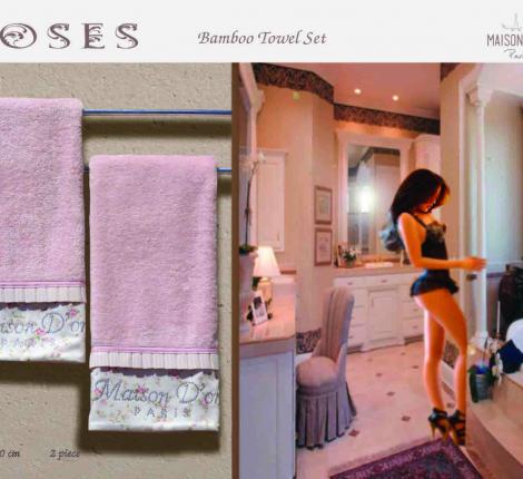 Комплект  полотенец со стразами 50x100*2. Maison D'or &quot;ROSES&quot;, грязно-розовый