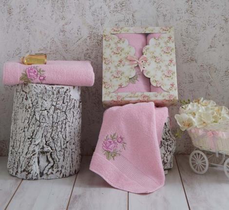 Комплект махровых полотенец &quot;KARNA&quot; ROMANS 50x90-70х140 см , Розовый