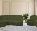 Комплект чехлов на 3-х местный угловой диван и кресло Karteks &quot;Классика&quot; с оборкой KAR 007-09, зелёный