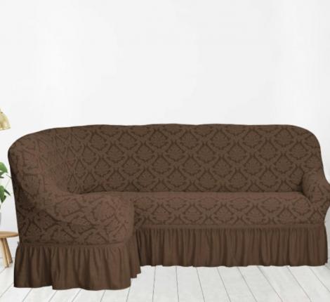 Чехол на 3-х местный угловой диван Karteks &quot;Классика&quot; с оборкой KAR 012-07, светло-коричневый