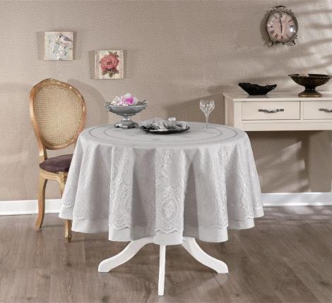 Скатерть круглая с напероном Maison D'or &quot;MARINELLA&quot; 180 см с салфетками (6шт.), серый