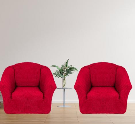 Комплект чехлов на два кресла с оборкой Karteks &quot;ЖАТКА&quot;, бордовый