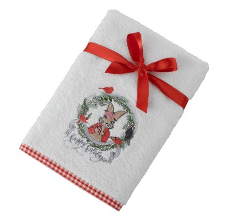 Полотенце Arya с вышивкой Рождество 50x90 Rabbit, Белый