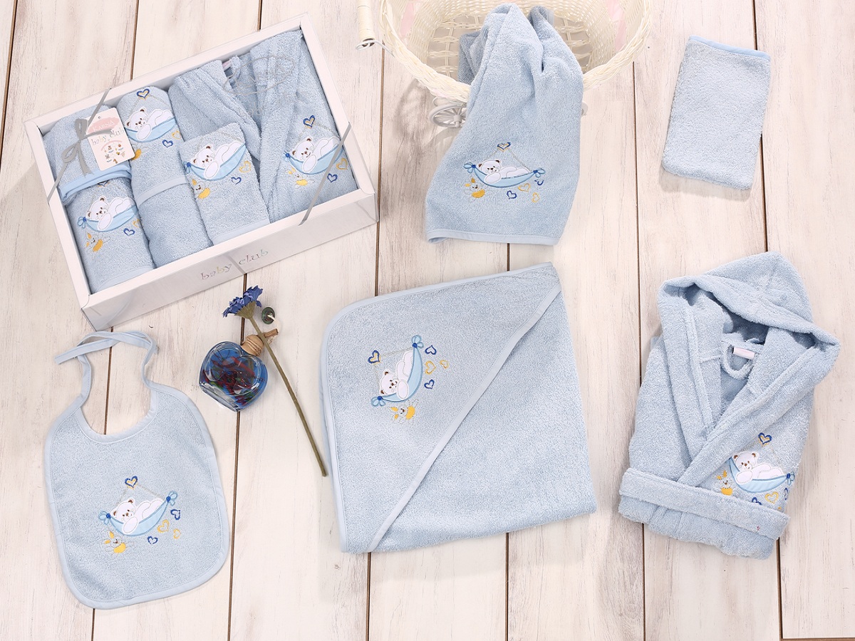 Купить набор махровый karna baby clup детский халат 1-3 лет, голубой в  интернет магазине