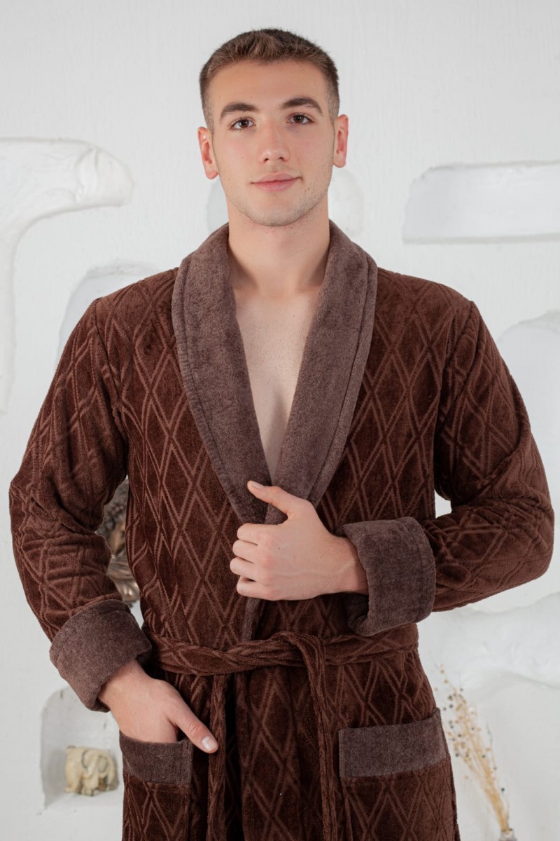 Халат мужской, шалька, размер 50, шоколадный, махра
