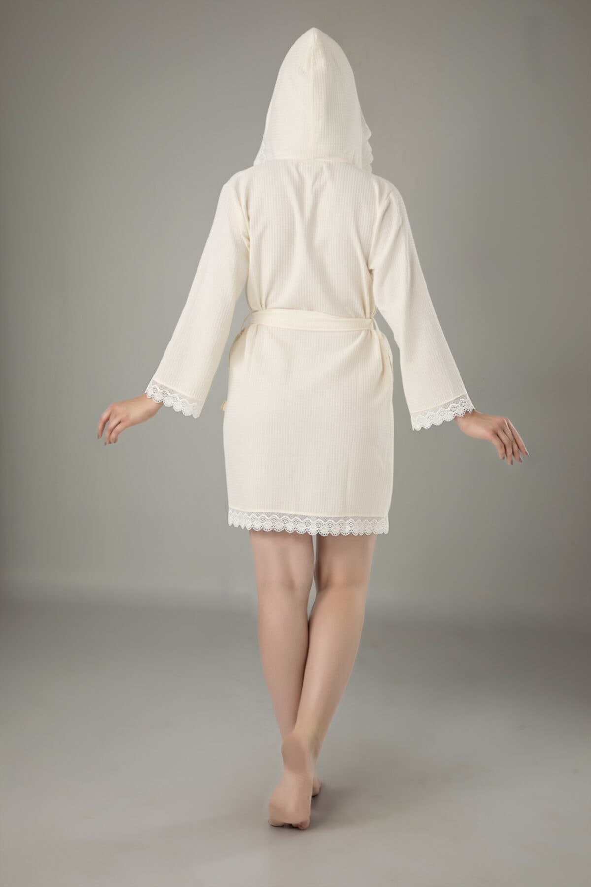 Купить халат женский вафельный c капюшоном nusa 0213 кремовый, l-xl в  интернет магазине