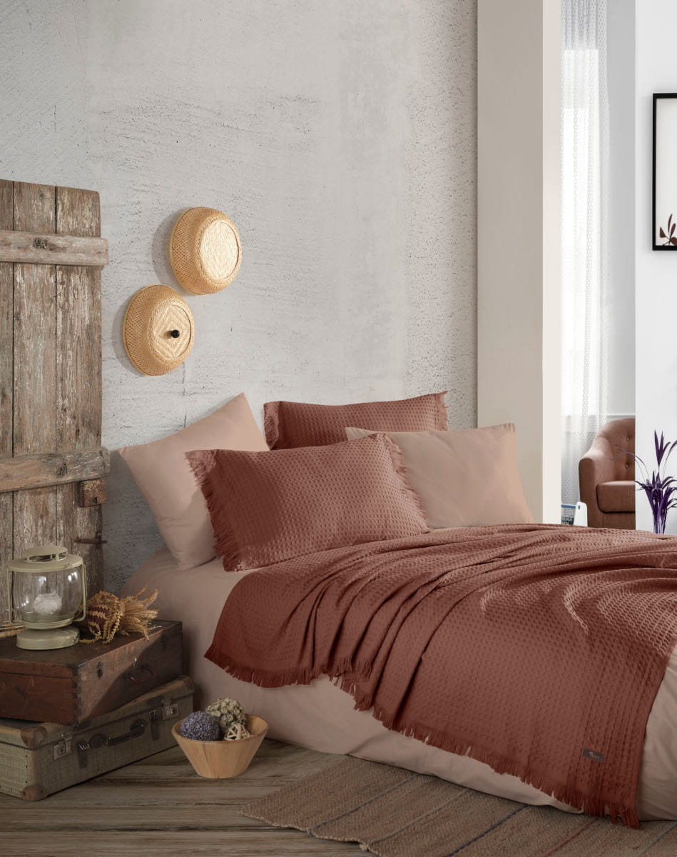 Плед Arya из Хлопка с наволочками 220X240 Summer, Кирпичный.