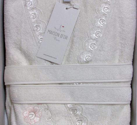 Халат женский махровый с кружевом D'or "CELYN" (кремовый), XL(50)-XXL(52)