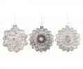Ёлочные игрушки стеклянные 3 шт. "СНЕЖИНКИ" (серебро), диаметр 10 см