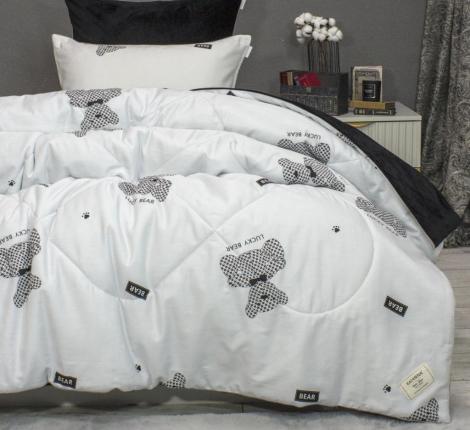 Постельное белье с одеялом "Kazanov.A." Lucky Bear (жемчуг графит) Велюр/Egypt Cotton, 1,5 спальный