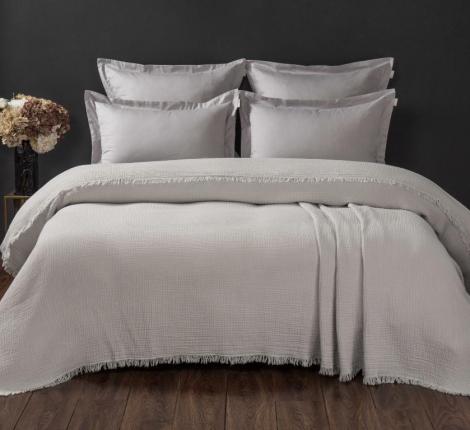 Постельное белье с покрывалом "Kazanov.A." Stonewash Muslin (серебро жемчуг) Муслин, Евро