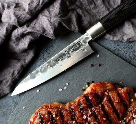 Нож кухонный &quot;Samura BLACKSMITH&quot; универсальный 162 мм, гвоздичное масло, салфетка