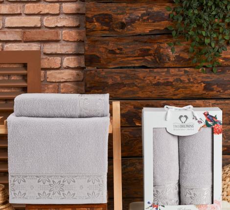 Комплект махровых полотенец "TWO DOLPHINS" (50x90/70х140) 2 шт. KALUGA, светло-серый