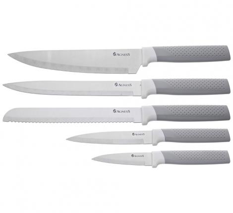 Набор кухонных ножей (5 шт.) и приборов "AGNESS" 671-211, 9 предметов (серый)