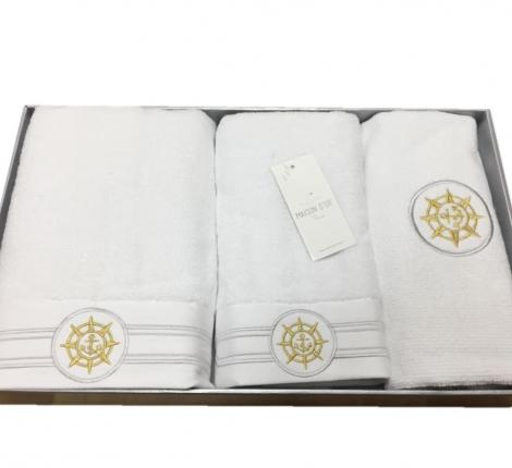 Комплект  полотенец  50x100-85x150 с ковриком 50х80 Maison D'or "ELEGANZE" белый