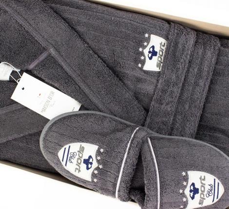 Халат мужской махровый с капюшоном Maison D'or "RODOLPHE" серый, M(46)/L(48)