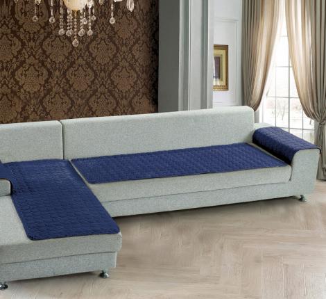 Комплект накидок &quot;Karteks&quot; на угловой диван с оттоманкой и подлокотниками Соты, синий