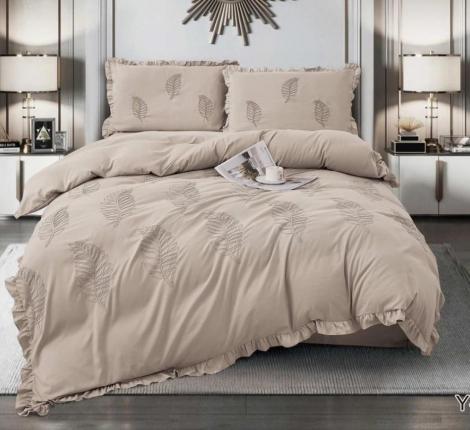 Постельное белье EFOR "COTTONI Y-2" с вышивкой "листок", Евро