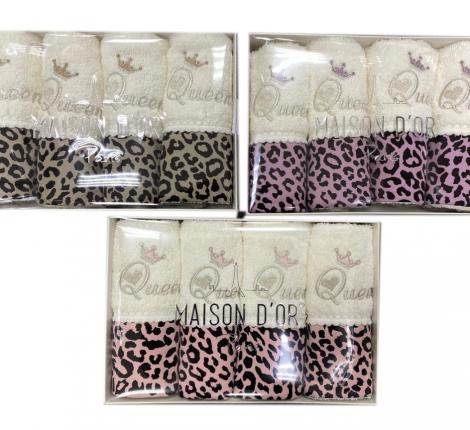 Салфетки махровые Maison D'or "QUEEN" 30х50-4шт., кремовый/серый