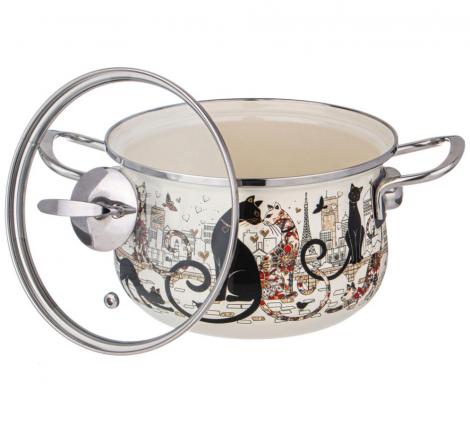 Набор эмалированных кастрюль с крышкой "ПАРИЖСКИЕ КОТЫ", 6 предметов