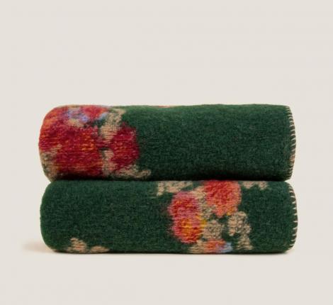 Плед шерстяной Frati "MARY FLOWER" GREEN, 150x200 шерсть 55% полиэстер 45%, 1070г