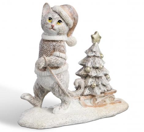 Статуэтка "КОТИК С ЕЛОЧКОЙ", 13х5,5х11,5 см