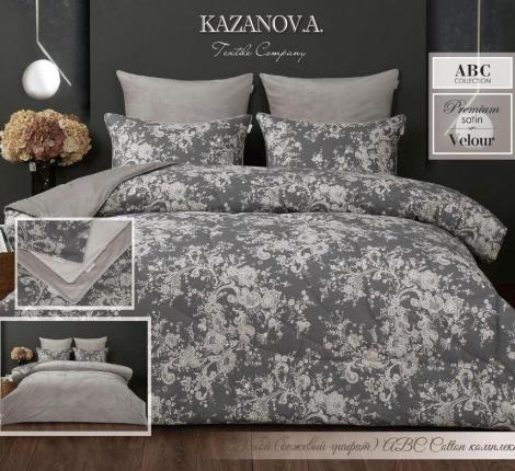 Постельное белье с одеялом "Kazanov.A." Эльба (бежевый графит) Велюр/Egypt Cotton, Семейный