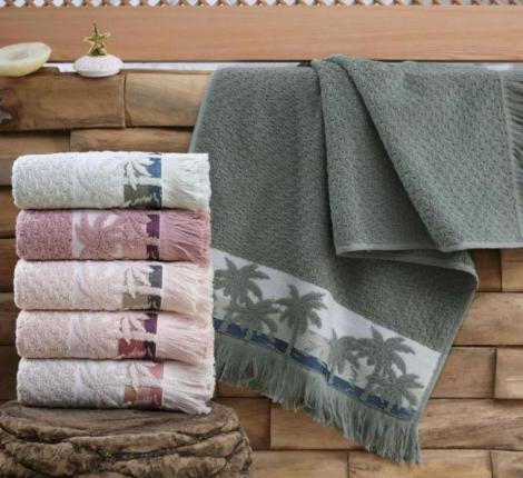 Полотенце махровое с бахромой "DO&CO" Жакард 70х140 (1/1 ) PALMIYE, персиковый