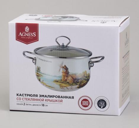 Кастрюля эмалированная со стеклянной крышкой "LAVANDER CATS", 2,0 л