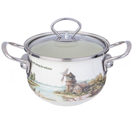 Кастрюля эмалированная со стеклянной крышкой "FAMILY HOUSE" , 1,5 л