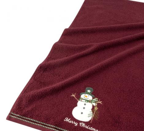 Полотенце Arya с вышивкой Рождество 30x50 Snowman, Бургунди
