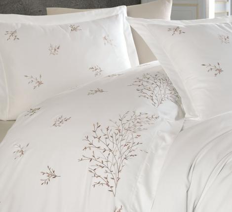 Постельное бельё "DANTELA VITA" сатин с вышивкой ASRIN (кремовый), Евро