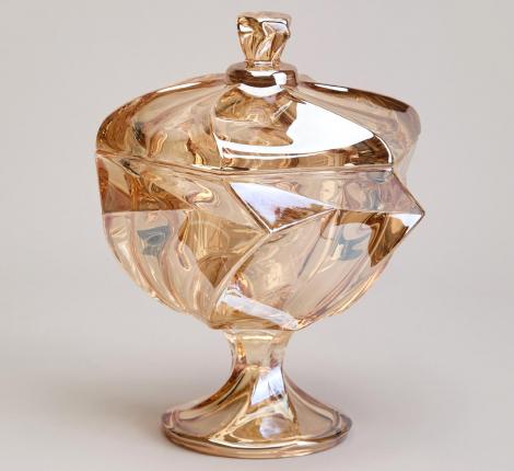 Блюдо с крышкой на ножке "BOHEMA" AMBER, диаметр 17 см
