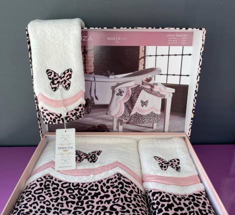 Комплект махровых полотенец 30x50-50x100-85x150 Maison D'or "ESPERANZA", крем/пыльная роза