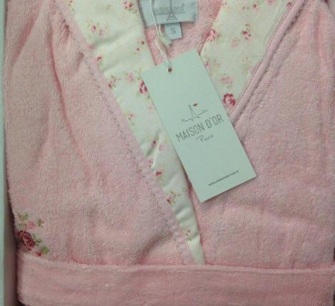 Халат женский махровый Maison D'or "ROSES JE ACIX" розовый, M(46)-l(48)