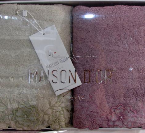 Набор полотенец 50x100-2шт. Maison D'or &quot;LAURETTA&quot;, бежевый/фиолетовый
