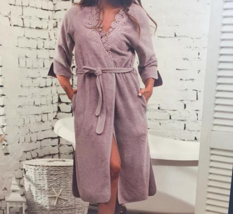 Халат женский махровый Maison D'or "ANNA" XS(42)-S(44), кремовый