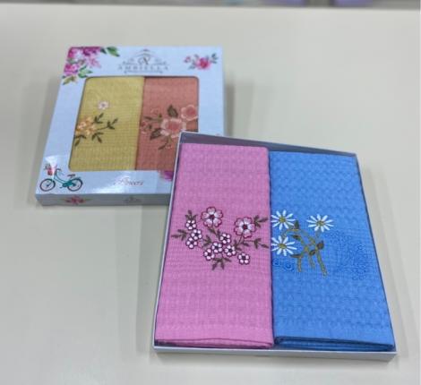 Набор вафельных салфеток "AMBIELLA" ЦВЕТЫ, 40х60-2 шт.