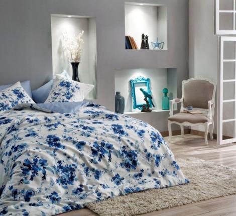 Постельное белье &quot;TAC&quot; Premium DIGITAL сатин DELUX Farida 1,5 спальный, голубой