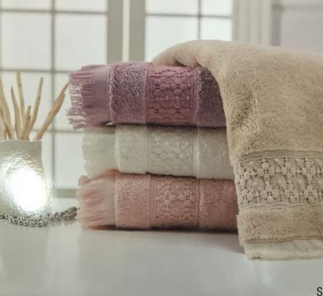 Комплект полотенец с кружевом 30x50-50x100-70x140 Maison D'or &quot;SUZANNE&quot;, грязно-розовый