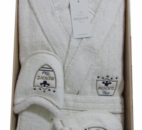 Халат мужской махровый с капюшоном Maison D'or "RODOLPHE" кремовый, M(46)/L(48)