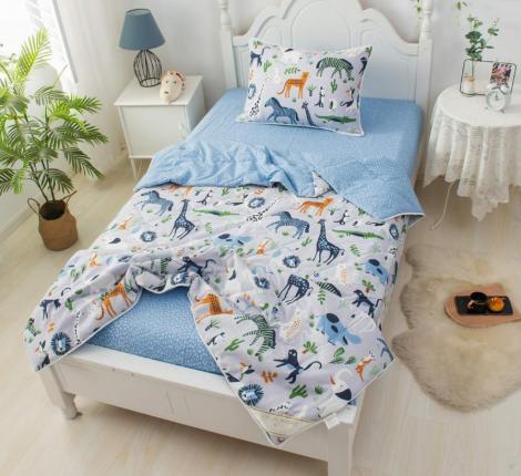 Постельное белье детское с одеялом &quot;Sofi de Marko&quot; Саванна (синий) Сатин, 1,5 спальный
